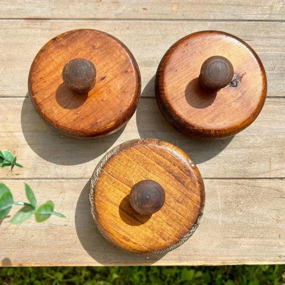 Vintage Glass Jar Canisters w/ Wood Lids | Set of 3